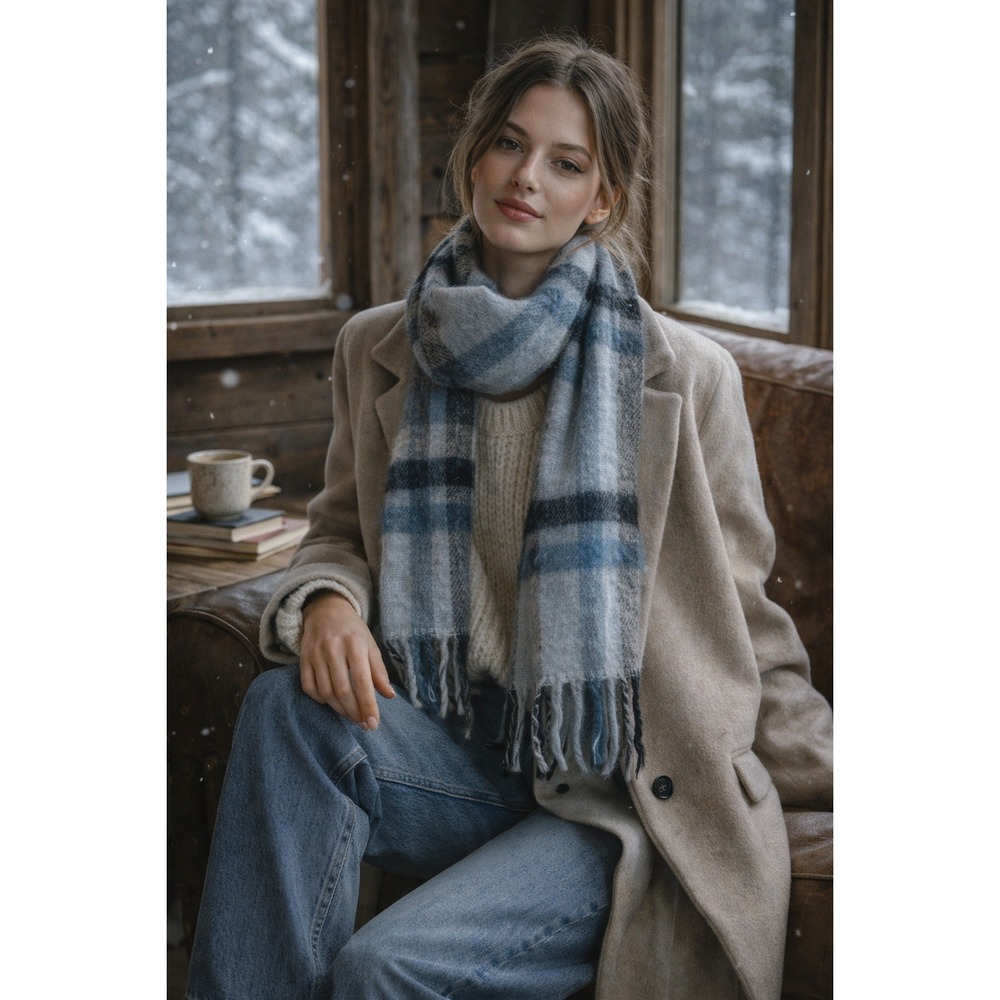 Steve Madden Plaid Scarf Chunky Fuzzy Cabincore Preppy Academia Outdoors